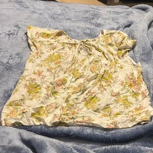 Cynthia Rowley Floral Blouse in Cream and Green